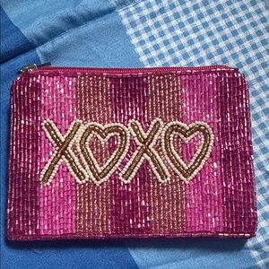 Pink Beaded XOXO Zip Pouch
